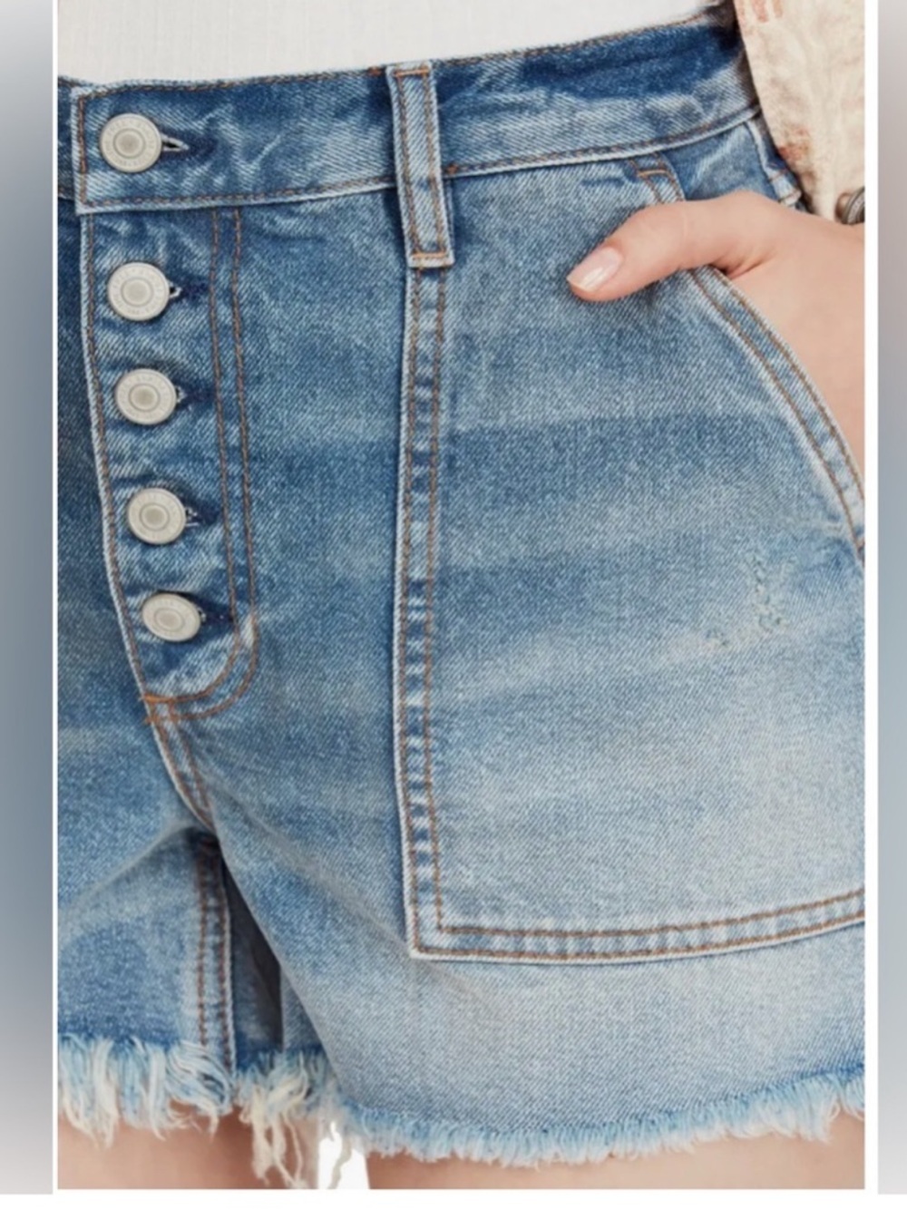 FP We the Free Blue Jesse Carpenter Denim Cut-offs High-Rise